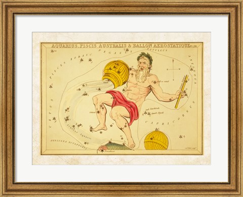 Framed Aquarius, Pices Australis &amp; Ballon Aerostatique Constellation Print