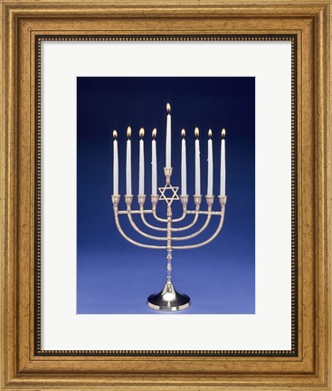 Framed Close-up of a menorah with a Star of David Print
