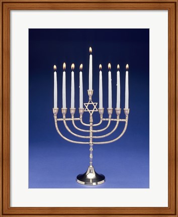 Framed Close-up of a menorah with a Star of David Print