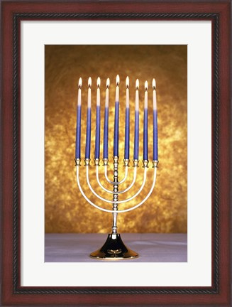 Framed Close-up of lit candles on a menorah Print