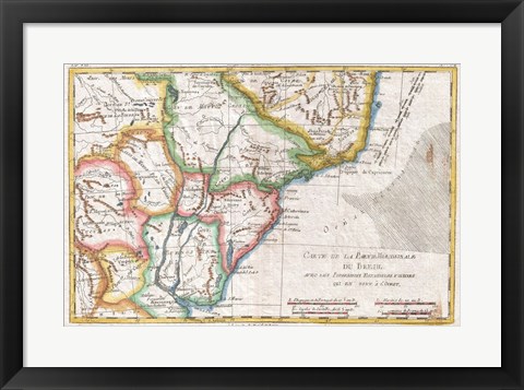 Framed 1780 Raynal and Bonne Map of Southern Brazil, Northern Argentina, Uruguay and Paraguay Print