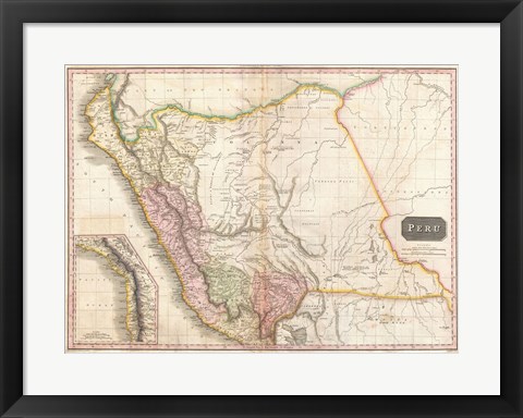 Framed 1818 Pinkerton Map of Peru Print