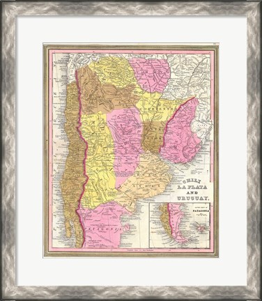 Framed 1846 Burroughs - Mitchell Map of Argentina, Uruguay, Chili in South America Print