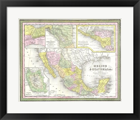 Framed 1850 Mitchell Map of Mexico Texas Print