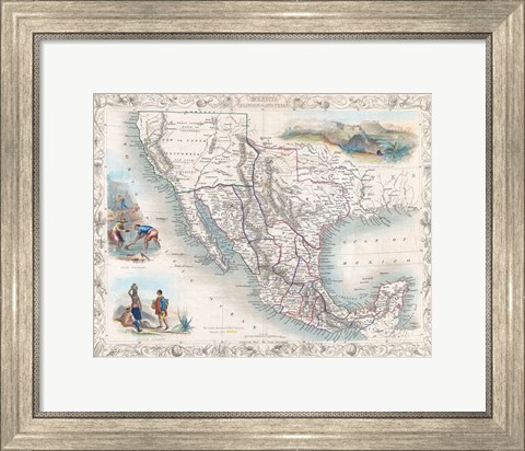 Framed 1851 Tallis Map of Mexico, Texas, and California Print