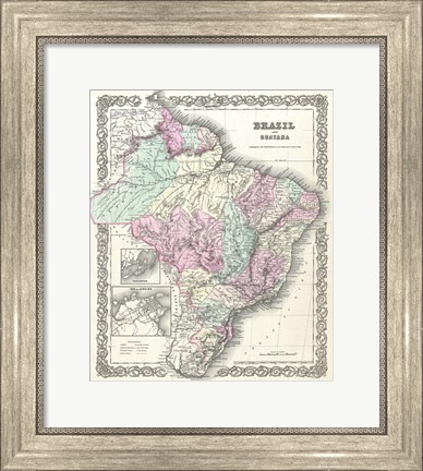 Framed 1855 Colton Map of Brazil And Guyana Print
