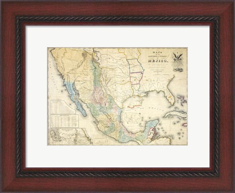 Framed Map of Mexico 1847 Print
