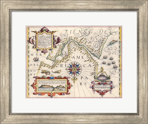Framed Strait of Magellan by Jodocus Hondius Print