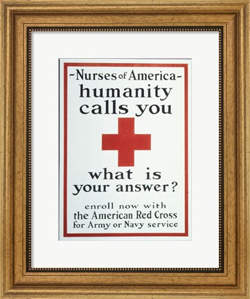 Framed Nurses of America Humanity Calls You Enroll now with the Red Cross Print