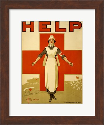 Framed Help, Red Cross Nurse Print