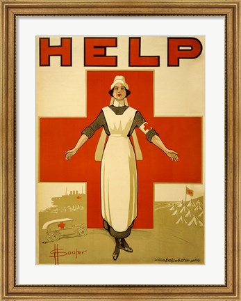 Framed Help, Red Cross Nurse Print