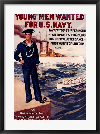 Framed Navy Recruiting Poster, 1909 Print