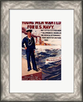 Framed Navy Recruiting Poster, 1909 Print