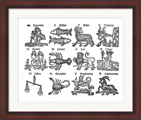 Framed Zodiac Woodcut Print