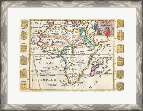 Framed 1710 De La Feuille Map of Africa Print