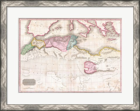 Framed 1818 Pinkerton Map of Northern Africa and the Mediterranean Print