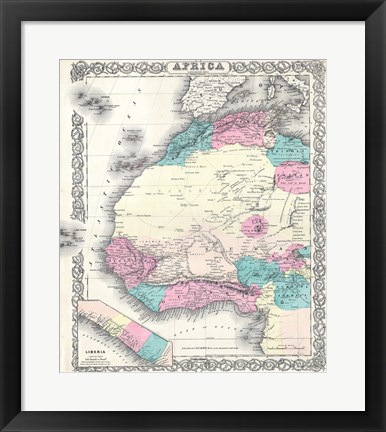 Framed 1855 Colton Map of Western Africa Print