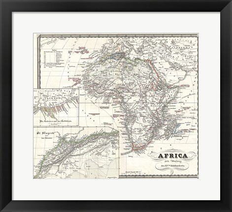 Framed 1855 Spruner Map of Africa Since the Beginning of the 15th Century Print