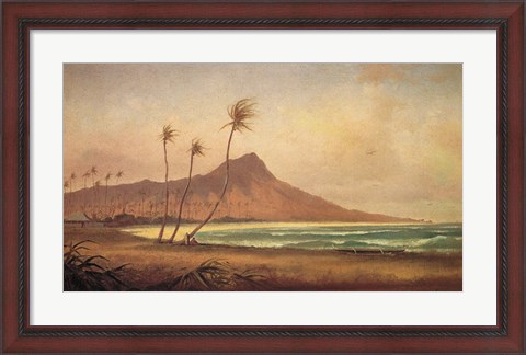 Framed Gideon Jacques Denny - &#39;Waikiki Beach&#39;, oil on canvas, 1868 Print