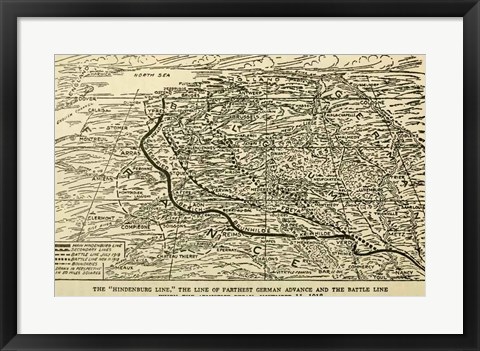 Framed Hindenburg Line Map SGW Vol. VIII Print