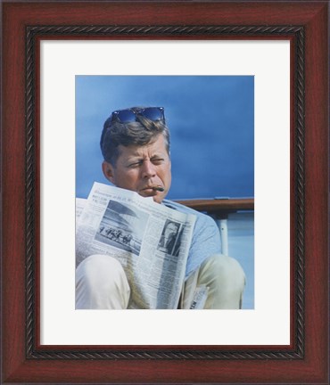 Framed President Kennedy Reading the New York Times Print