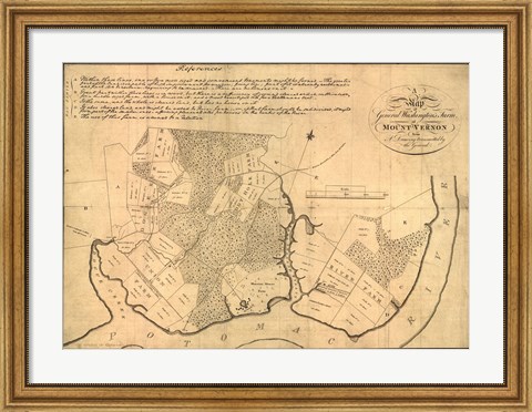 Framed Map of Mt Vernon made by Washington Print