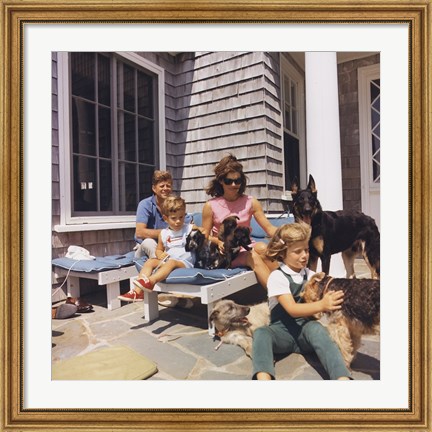 Framed Photograph of Kennedy Family with Dogs During a Weekend at Hyannisport Print