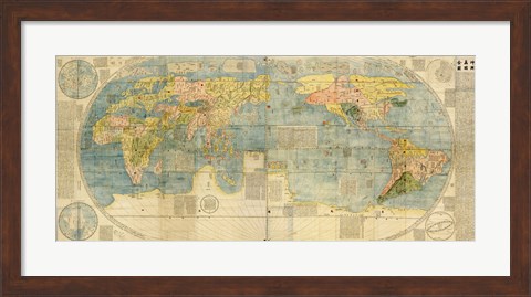 Framed Japanese World Map Print