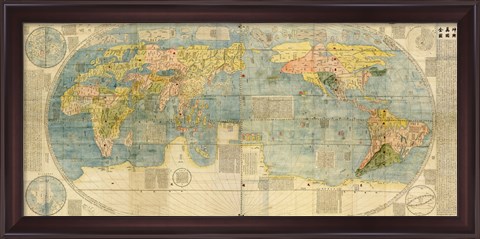 Framed Japanese World Map Print