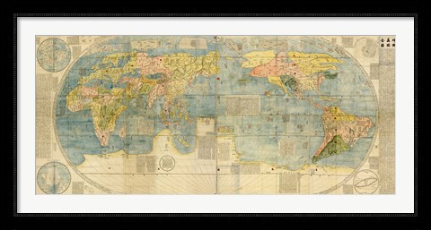 Framed Japanese World Map Print