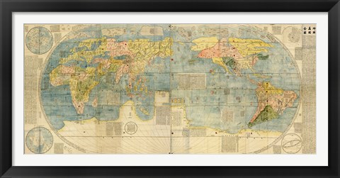 Framed Japanese World Map Print