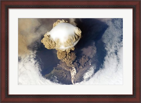 Framed Sarychev Peak Volcano from Nasa Satelite Photo Print