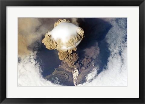 Framed Sarychev Peak Volcano from Nasa Satelite Photo Print