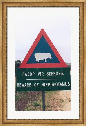 Framed Beware of Hippopotamus Print