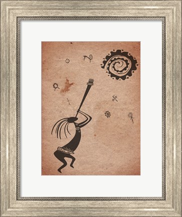 Framed Kokopelli Playing Under the Sun Print