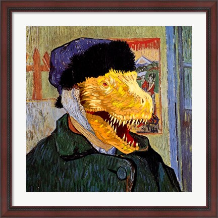 Framed T Rex Van Gogh with Bandaged Battle Damaged Ear Print