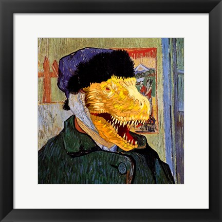 Framed T Rex Van Gogh with Bandaged Battle Damaged Ear Print