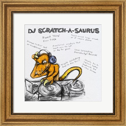 Framed DJ Scratch-A-Saurus Print