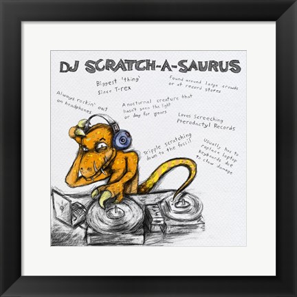 Framed DJ Scratch-A-Saurus Print