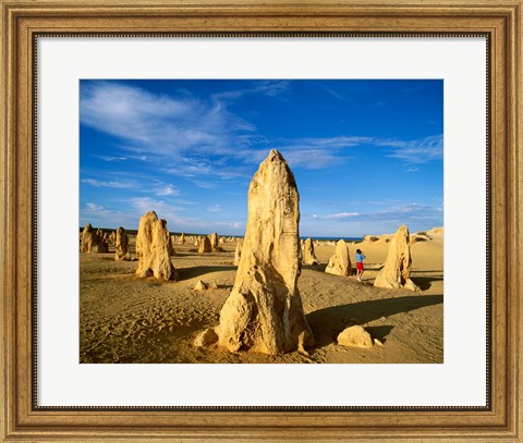 Framed Rock formations in the desert, The Pinnacles Desert, Nambung National Park, Australia Print