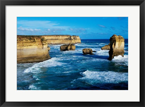 Framed Rock formations on the coast, Port Campbell National Park, Victoria, Australia Print