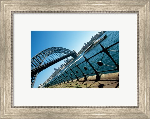 Framed Low angle view of a bridge at a harbor, Sydney Harbor Bridge, Sydney, New South Wales, Australia Print