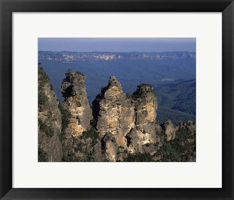 Framed High angle view of rock formations, Three Sisters, Blue Mountains, New South Wales, Australia Print