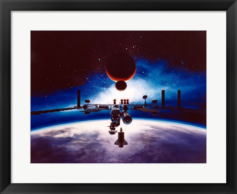 Framed Artist&#39;s Conception of Space Station Freedom Print