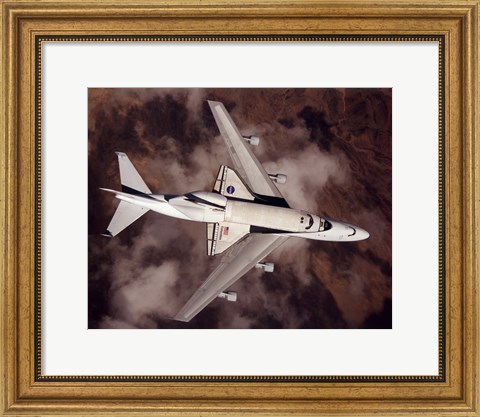 Framed B747 with Space Shuttle on it from Above Print