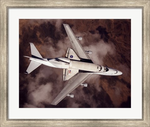 Framed B747 with Space Shuttle on it from Above Print