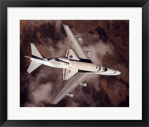 Framed B747 with Space Shuttle on it from Above Print