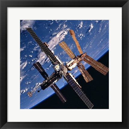 Framed Mir Space Station And Earth Print