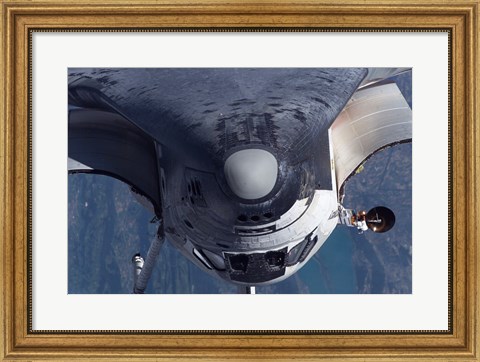 Framed Space Shuttle Discovery as it approached the International Space Station Print