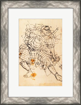 Framed Samurai holding a halberd Print